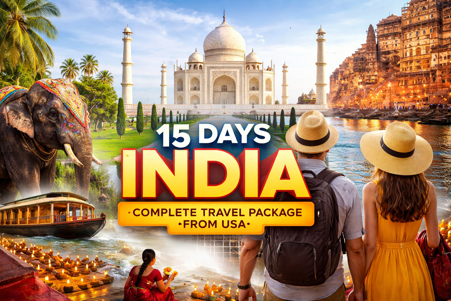 Discover the best 15 days India complete travel package from USA with WingFlyTravels. Explore affordable, luxury, customized and all-inclusive tours with flights and detailed itinerary.